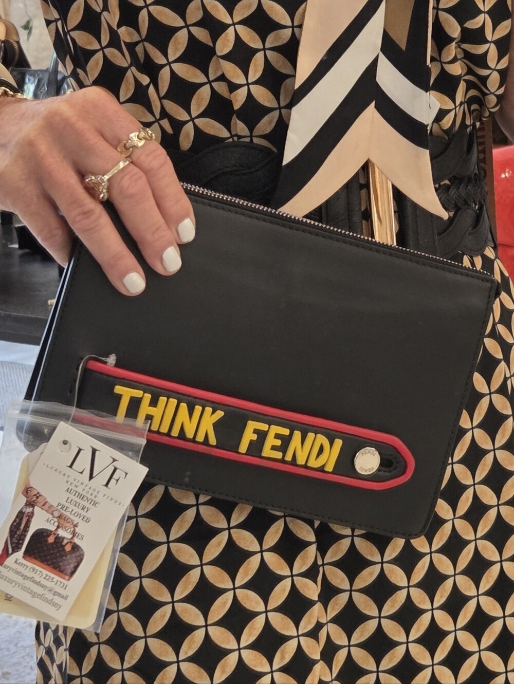 Fendi leather Clutch Bag / zip Top Pouch W Original Cards Like New Condition